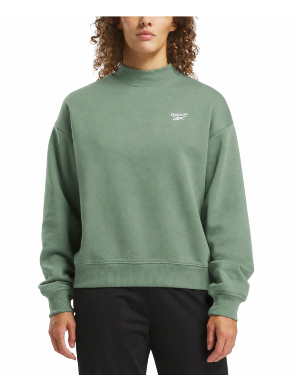 Reebok Women's Large Green 100% Cotton Fleece Mock Neck Sweatshirt NWT